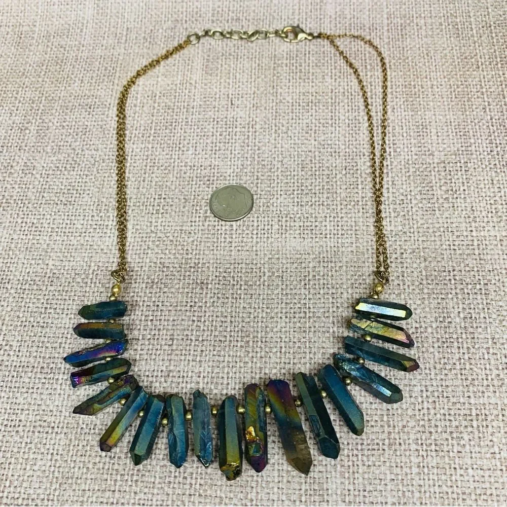Silver Rainbow Hematite Points Necklace‎